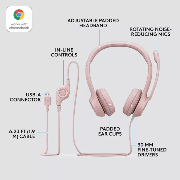 Fone de ouvido Headset H390 Usb Rose Logitech